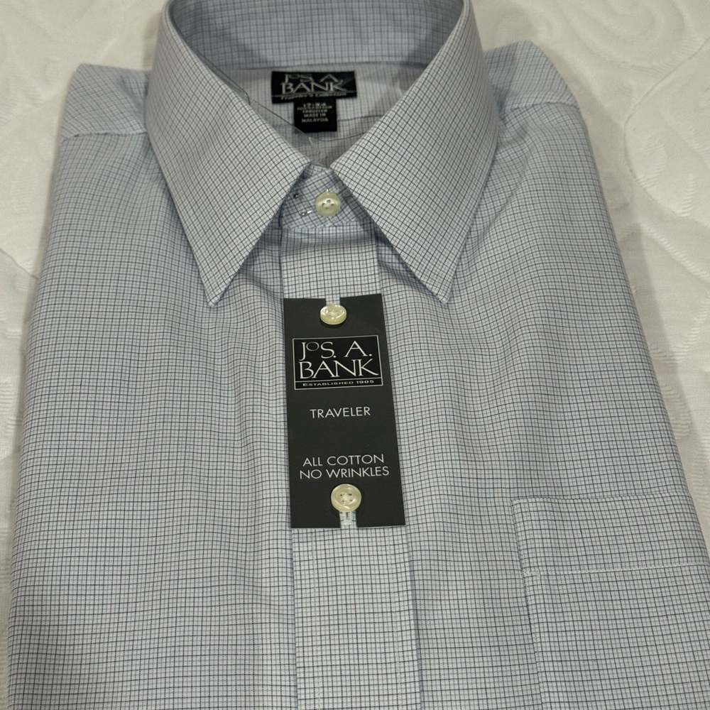 Jos. A. Bank Men's Traveler Light Blue Grid Dress Shirt